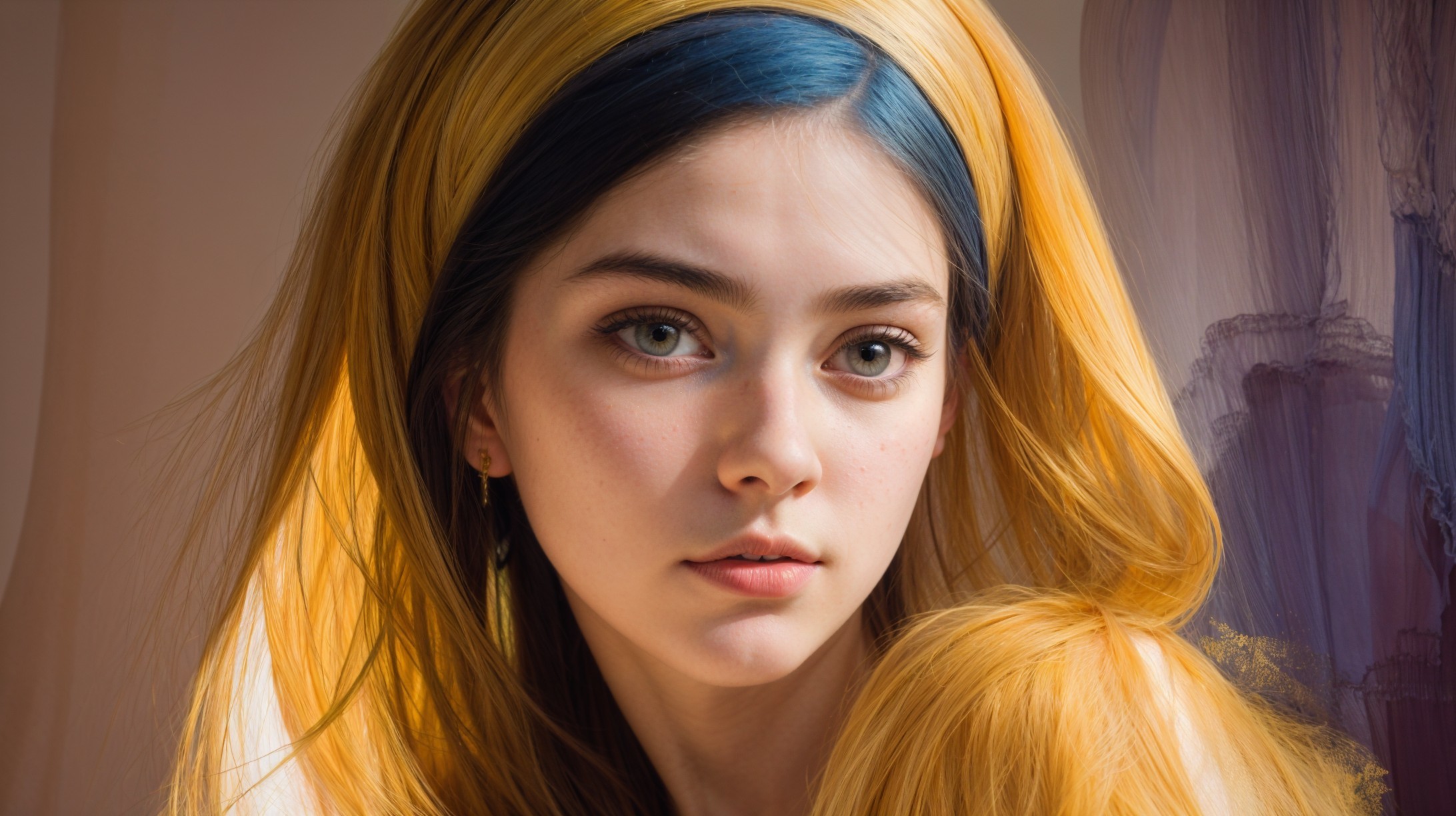 Young person with vibrant yellow and blue hair