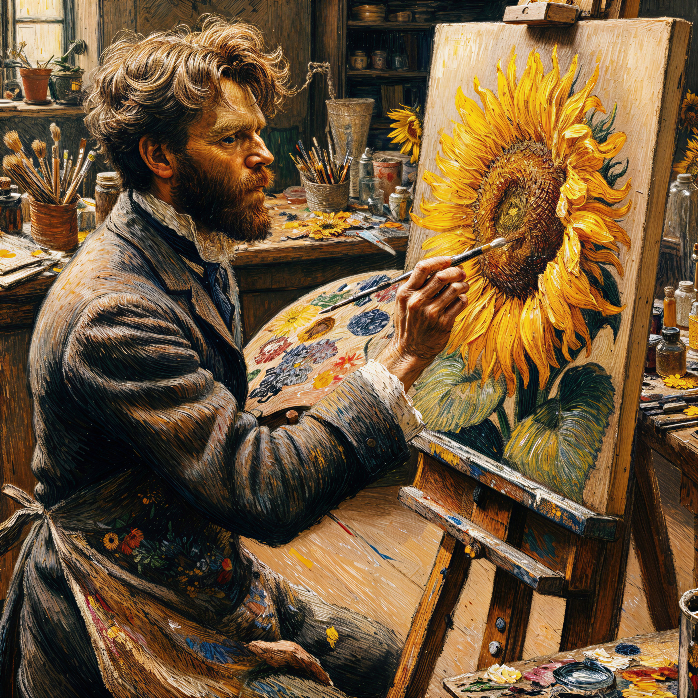 Artist's Studio Featuring Sunflower Painting Process