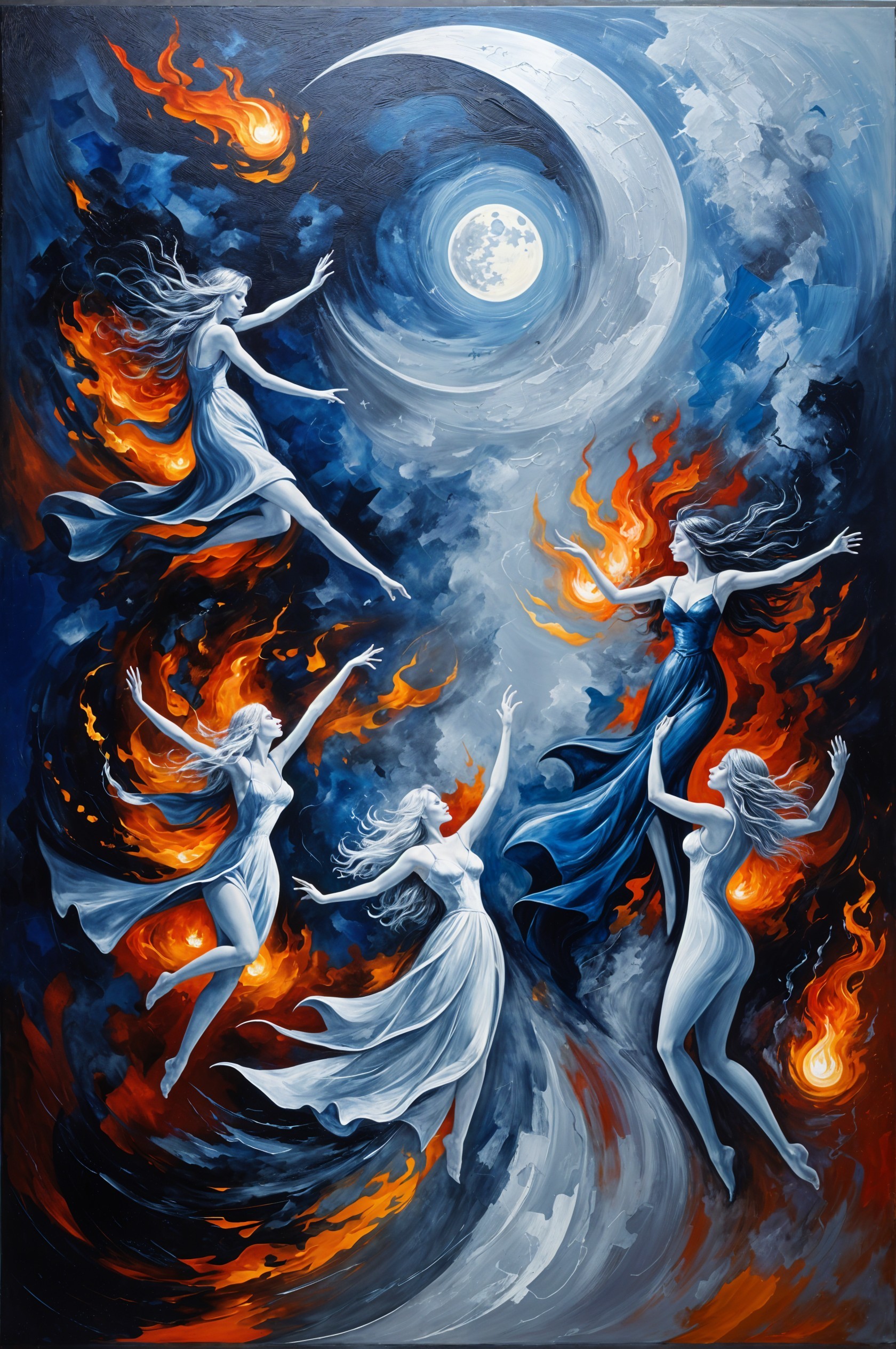 Ethereal Figures Dancing in Clouds and Flames