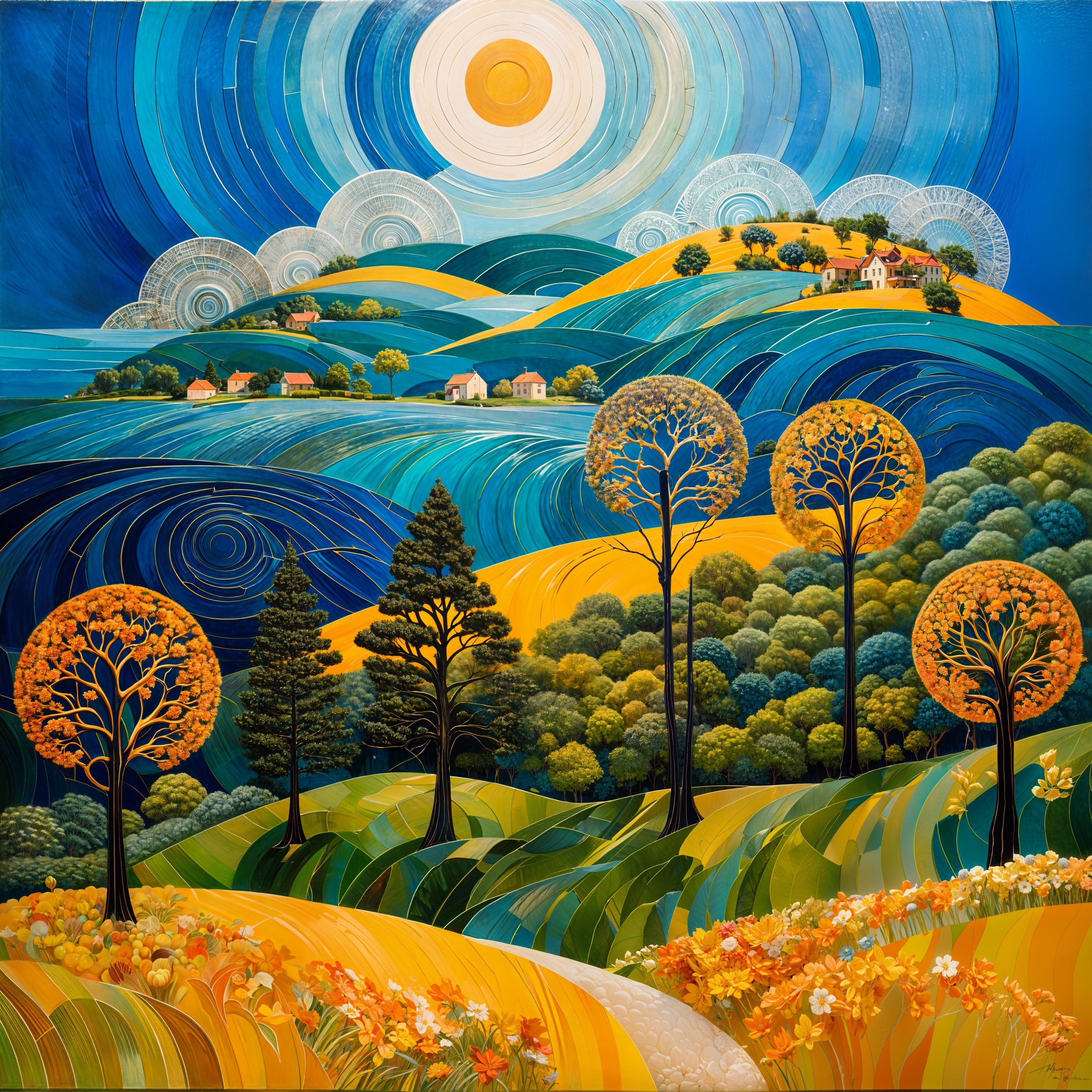 Vibrant Landscape with Rolling Hills and Colorful Foliage