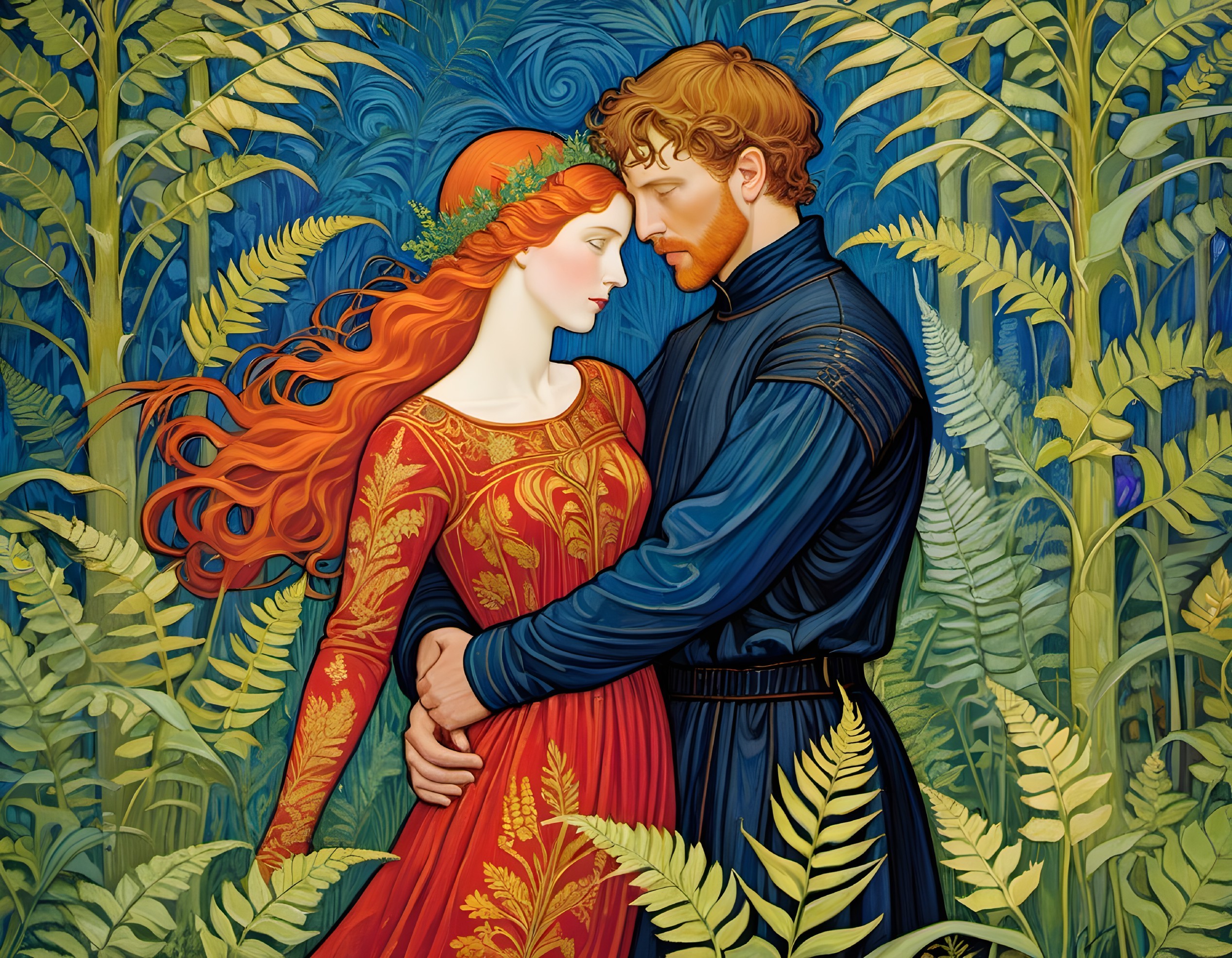 Tender Embrace in a Lush Forest Setting