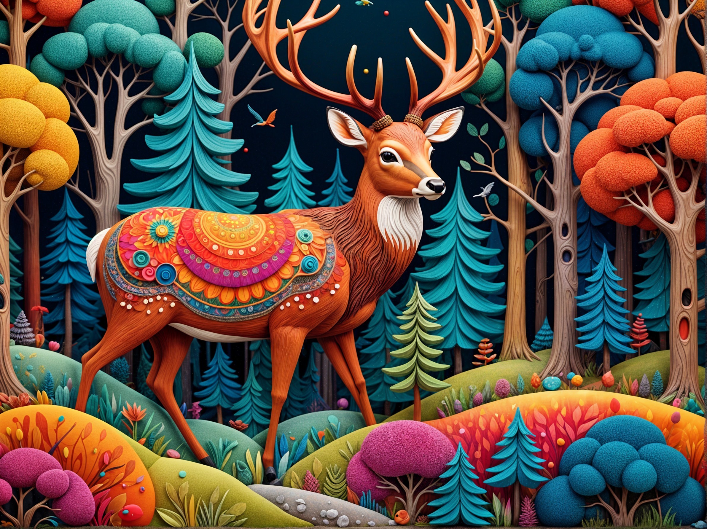 Vibrant Deer in a Whimsical Colorful Forest