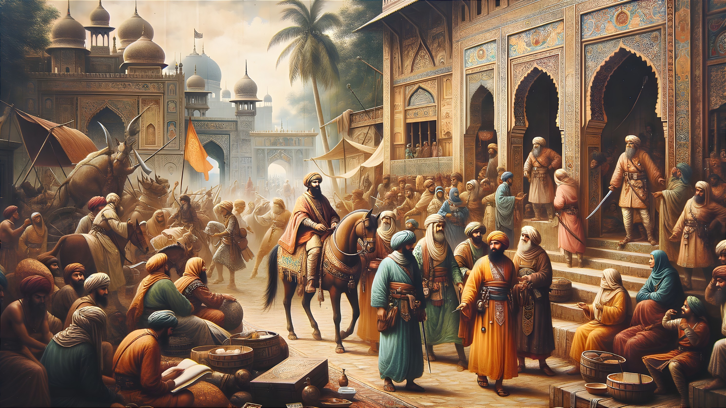 Vibrant Bazaar Scene in a Historical City Setting