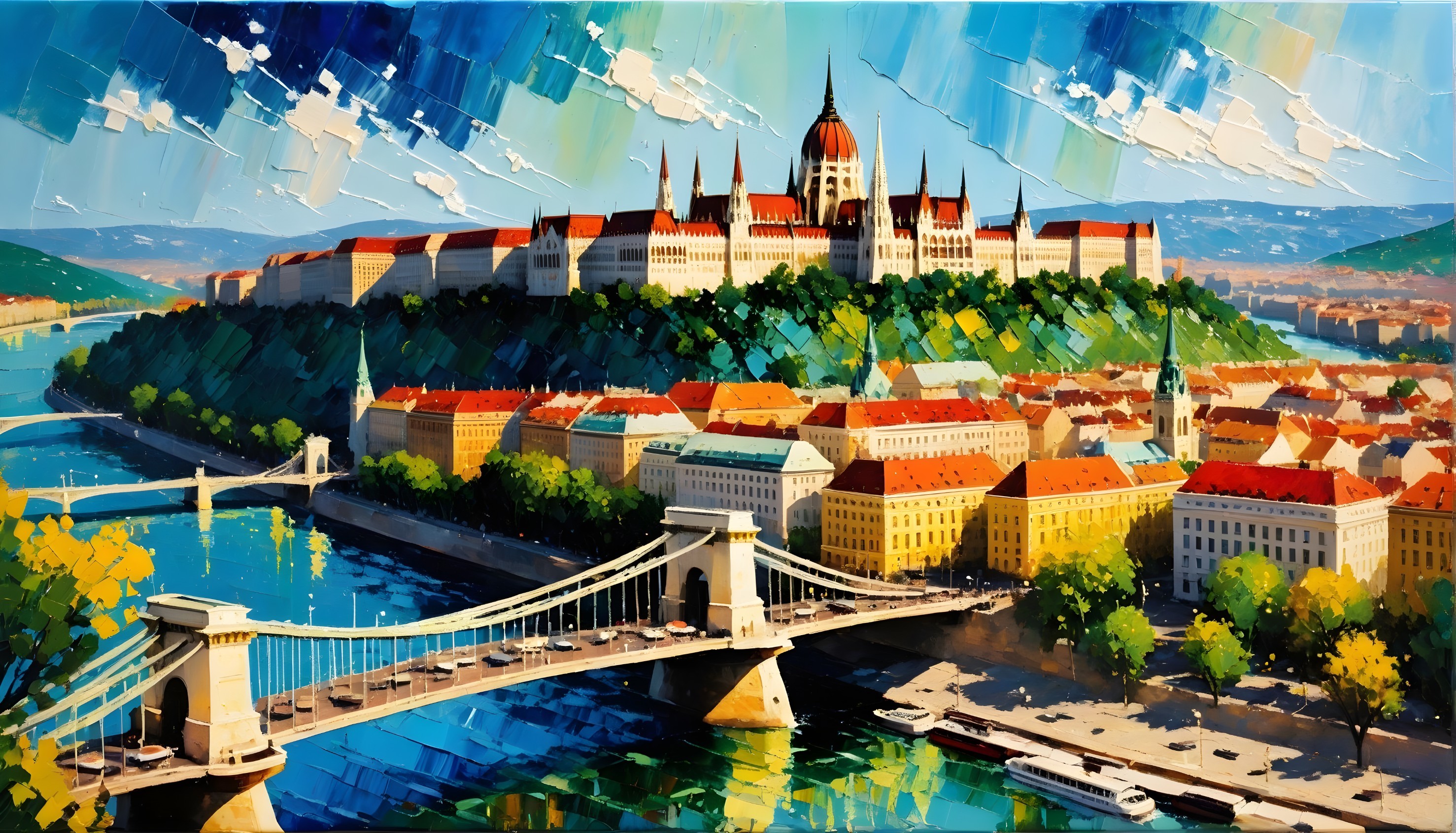 Colorful Budapest Skyline with Parliament and Danube