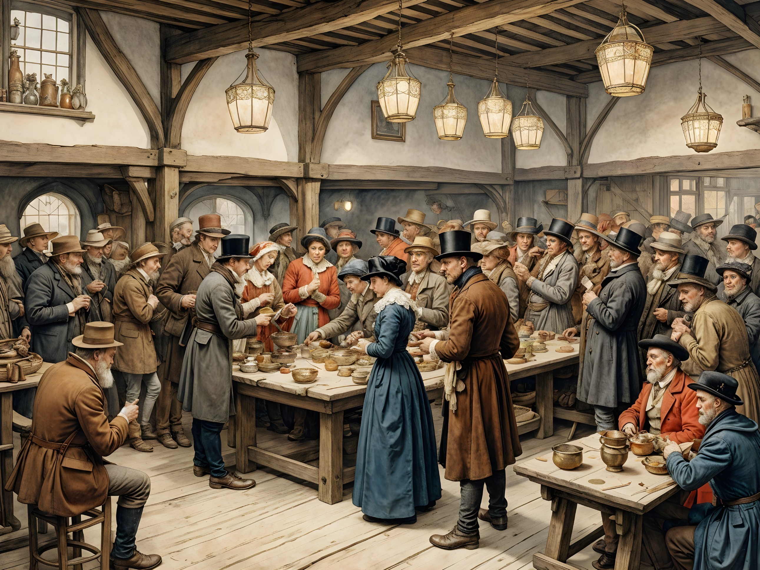 19th-Century Tavern Scene with Crowded Tables
