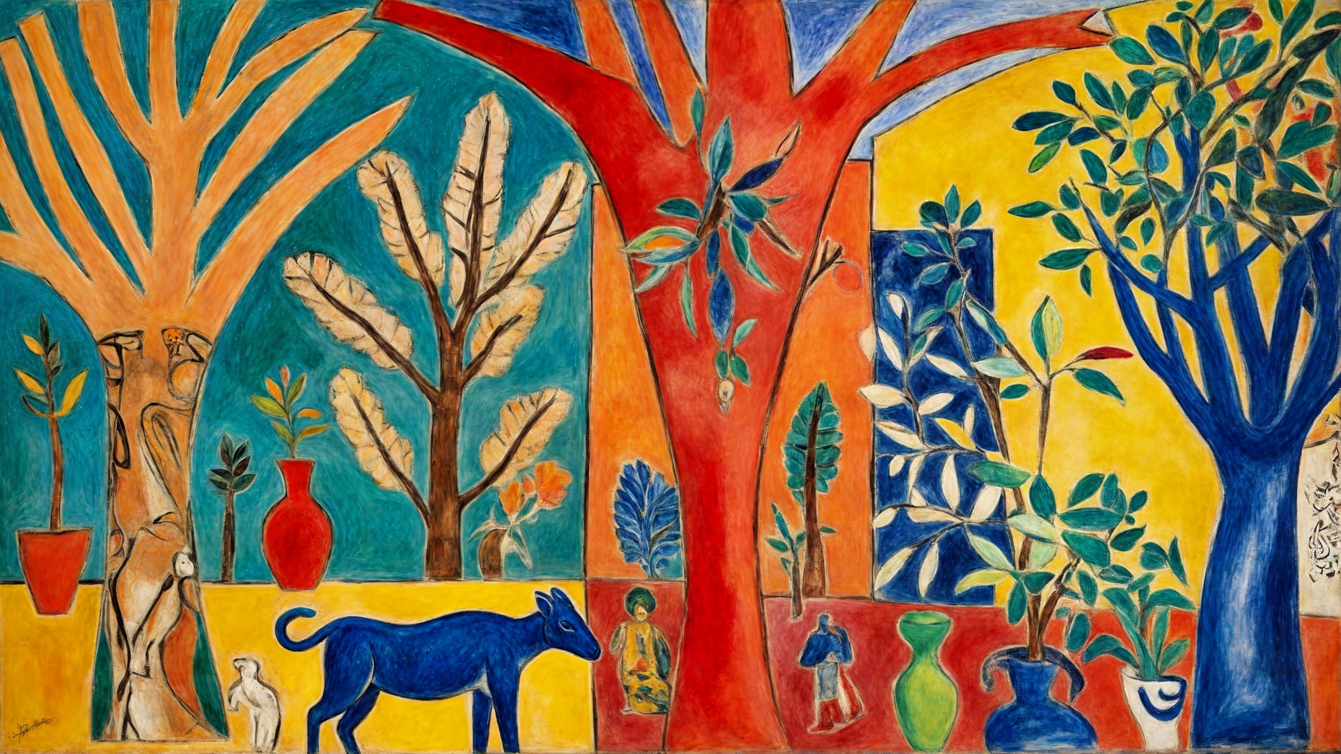 Vibrant Whimsical Landscape with Abstract Elements