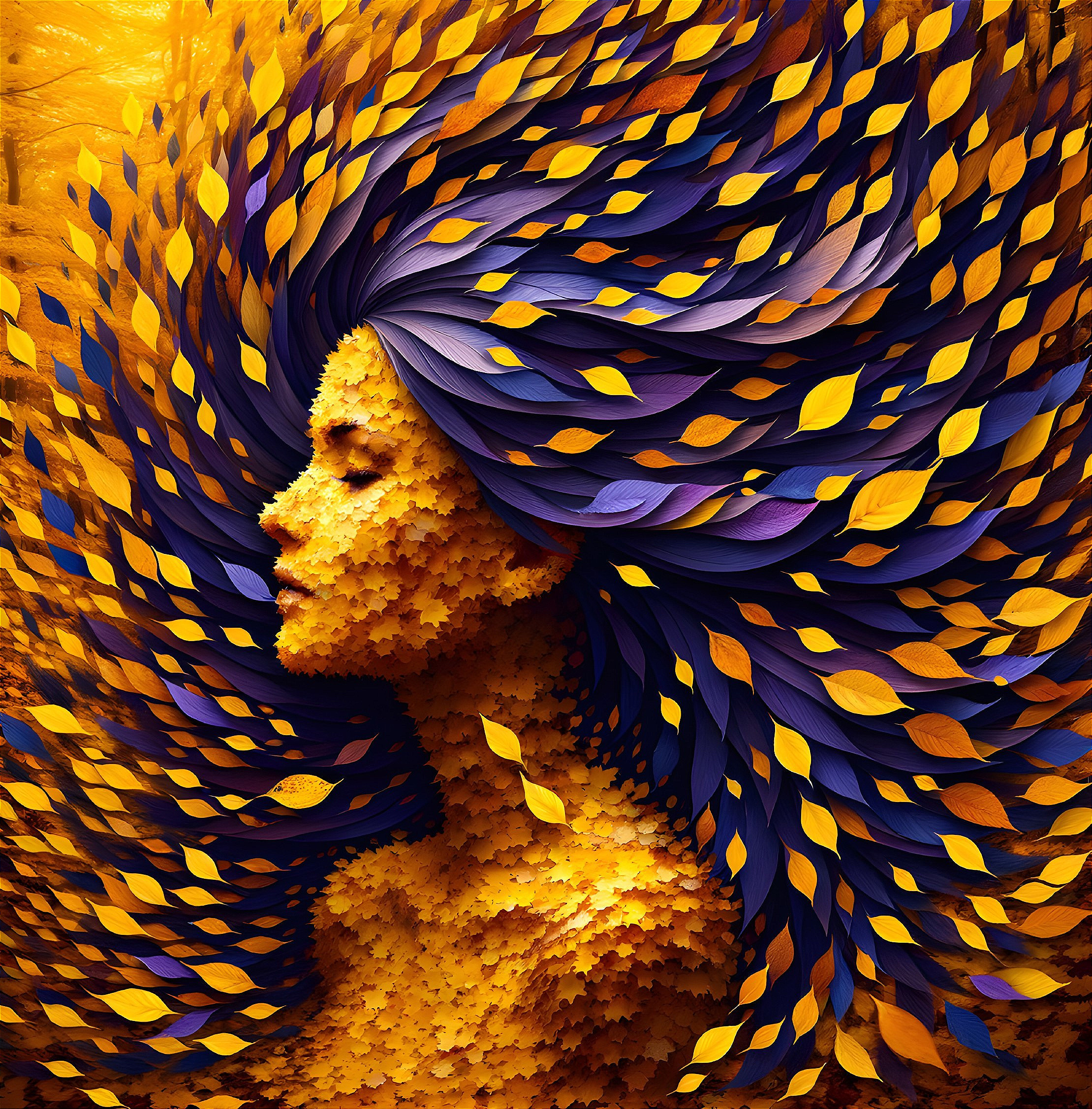 Silhouette of a Woman's Profile Made of Colorful Leaves