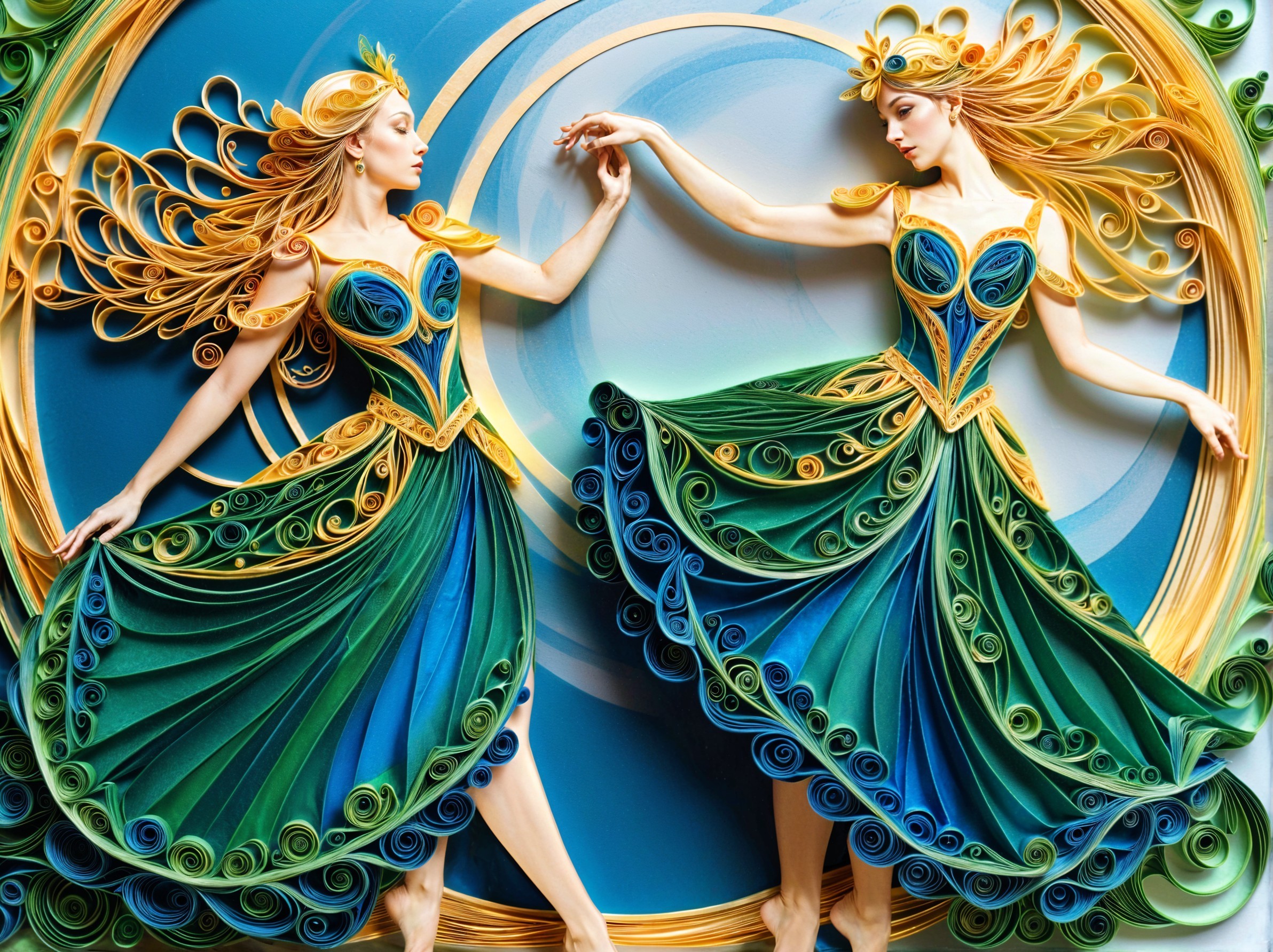 Elegantly Designed Figures in Vibrant Dresses