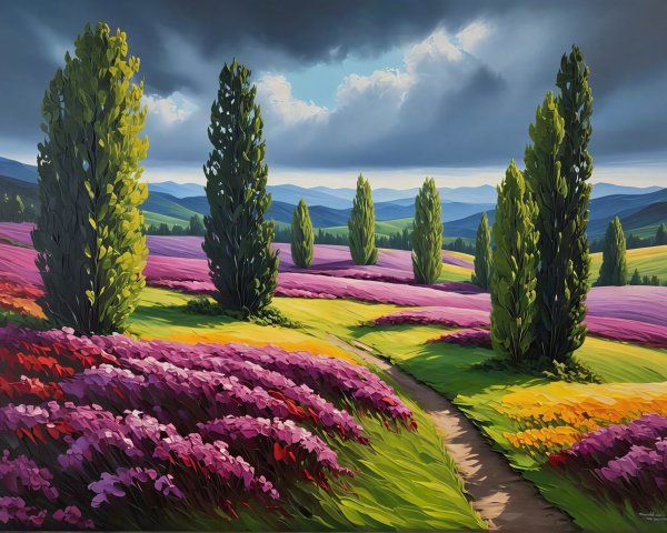 Vibrant Landscape with Lavender and Wildflowers