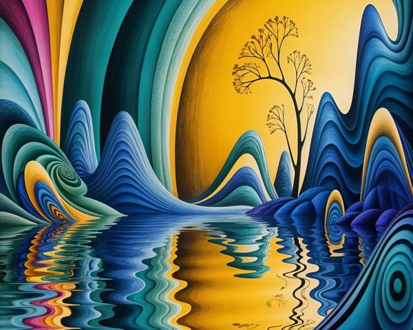 Vibrant Abstract Landscape with Reflective Water