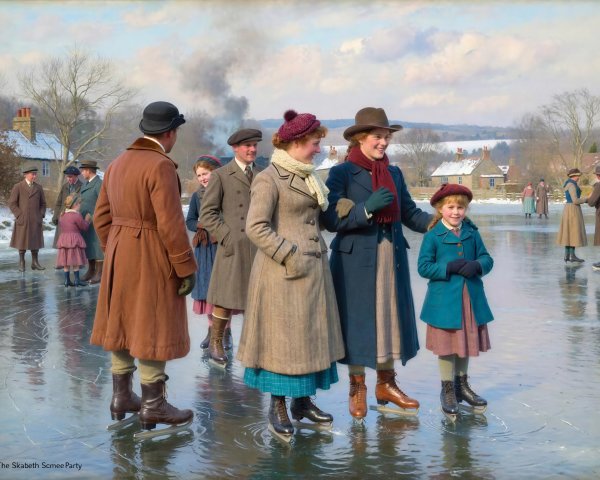 Winter Scene of Ice Skating on a Frozen Pond