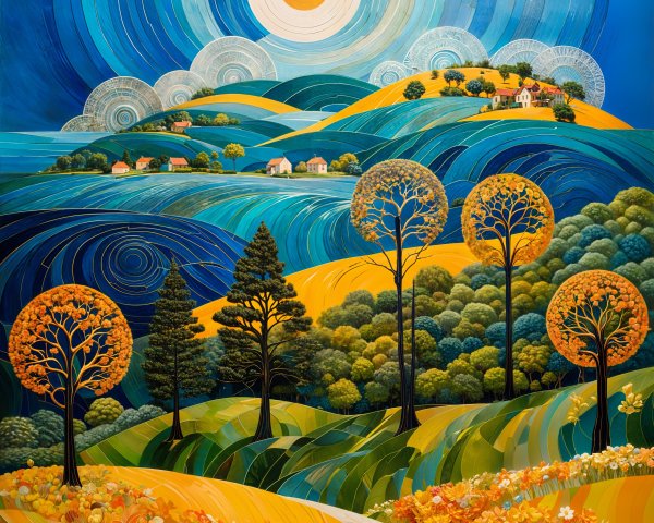 Vibrant Landscape with Rolling Hills and Colorful Foliage
