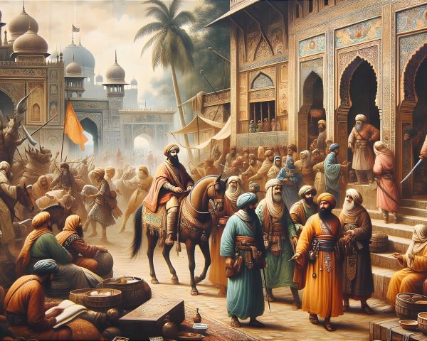 Vibrant Bazaar Scene in a Historical City Setting