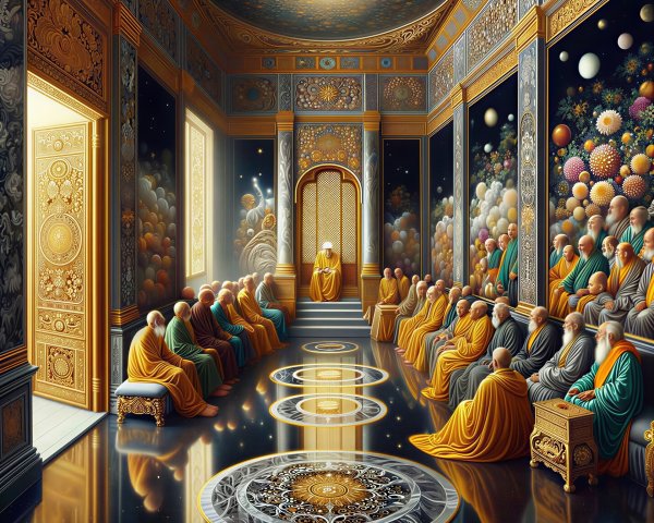 Grand Temple Hall with High Ceilings and Mandala Floor