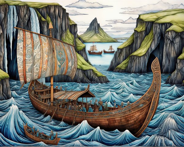 Viking Longship in Turbulent Maritime Scene