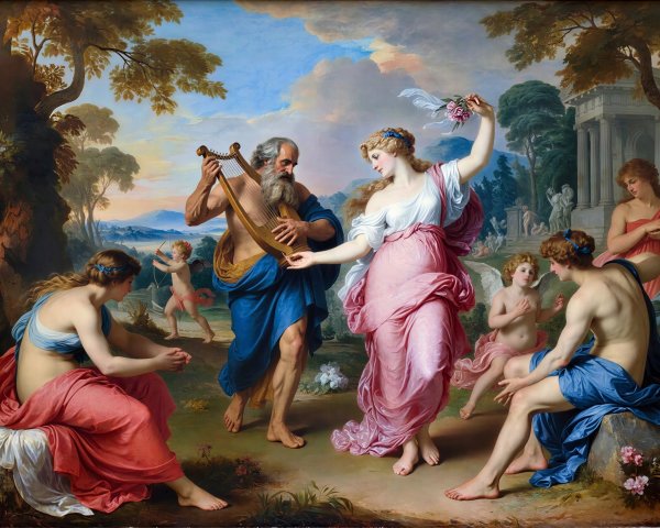 Classical Oil Painting of Apollo and Mythological Figures