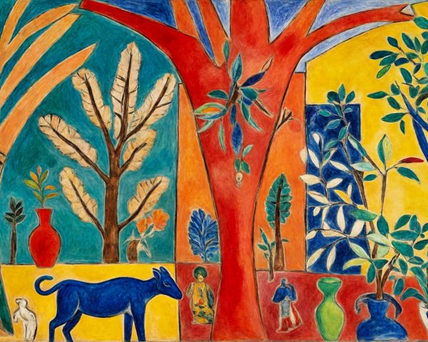 Vibrant Whimsical Landscape with Abstract Elements