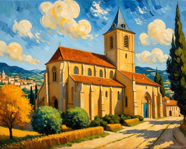 Picturesque Church in Vibrant Autumn Landscape
