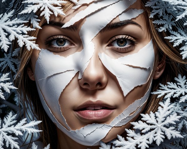 Portrait of a Young Woman with Frost-Like Foliage