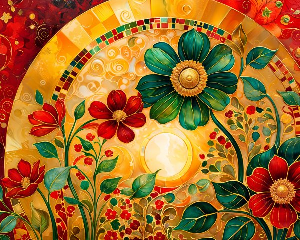 Vibrant Floral Artwork with Bold Colors and Patterns