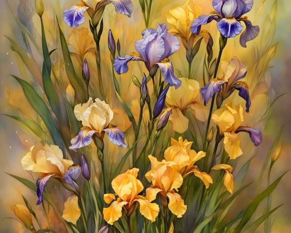Vibrant Iris Bouquet in Purple and Yellow Shades