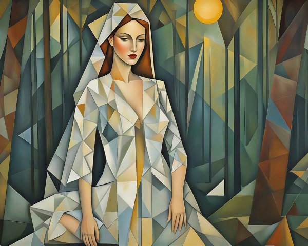 Geometric Cubism Art Featuring a Semi-Abstract Woman