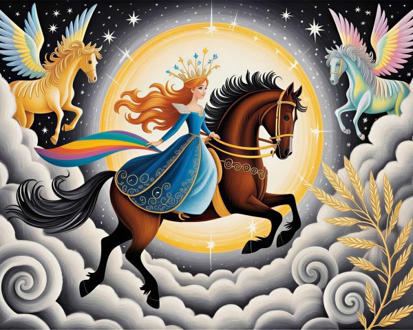 Vibrant digital painting of a princess on a horse