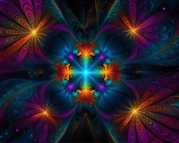 Vibrant Fractal Design with Floral Patterns and Colors