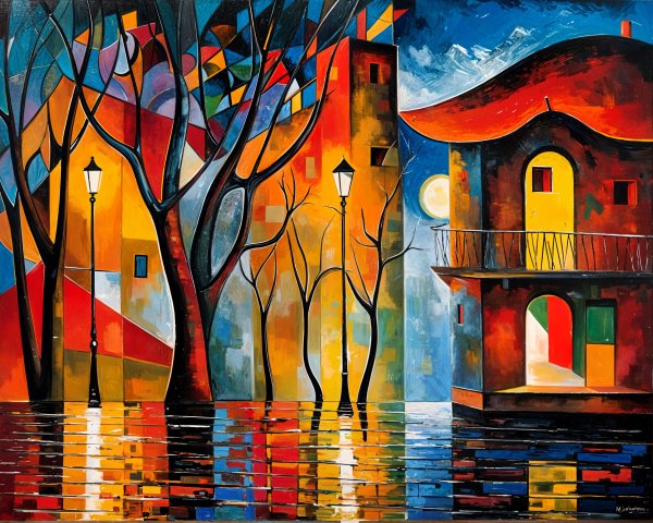 Vibrant Abstract Cityscape with Illuminated Elements