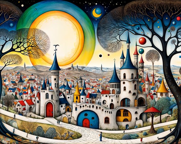 Whimsical Fairy-Tale Town with Colorful Houses