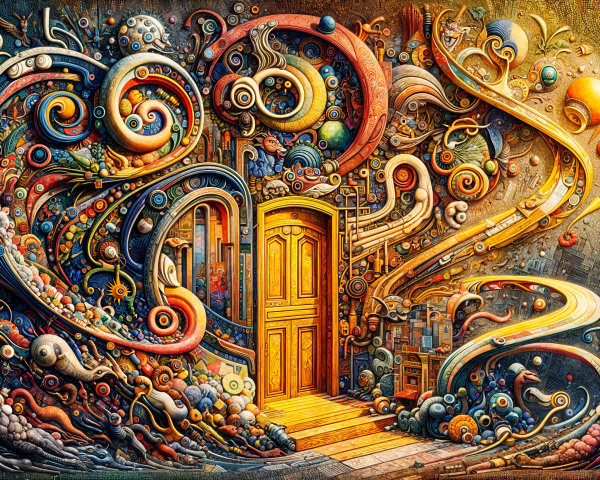 Imaginative Doorway with Colorful Celestial Patterns