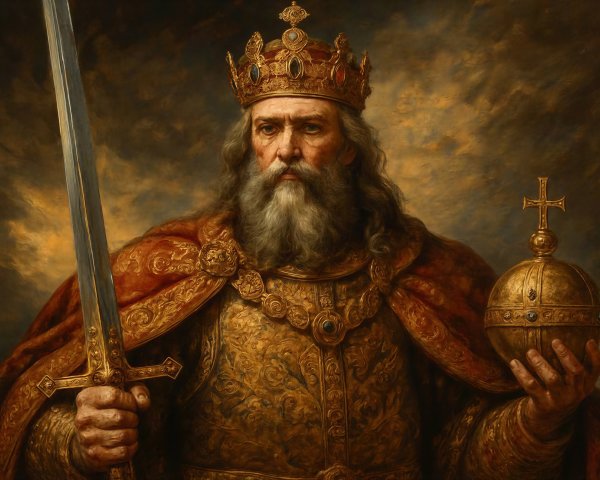 Historical Portrait of an Elderly King in Robes