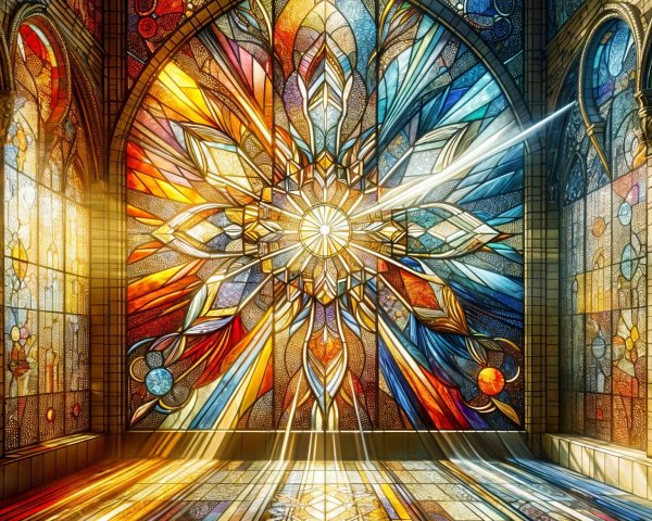 Intricate Stained Glass Window with Colorful Patterns