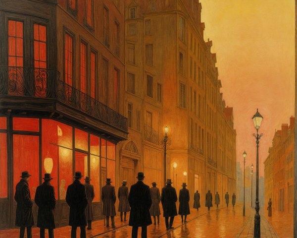 Serene European Street Scene at Dusk with Reflections