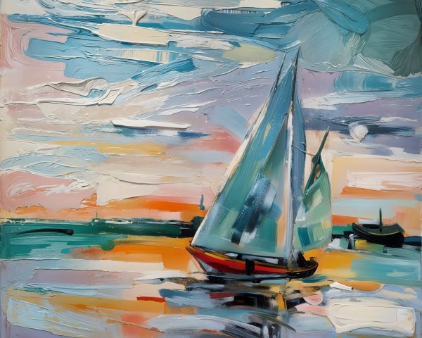 Vibrant Seascape at Sunset with Sailboat and Waves
