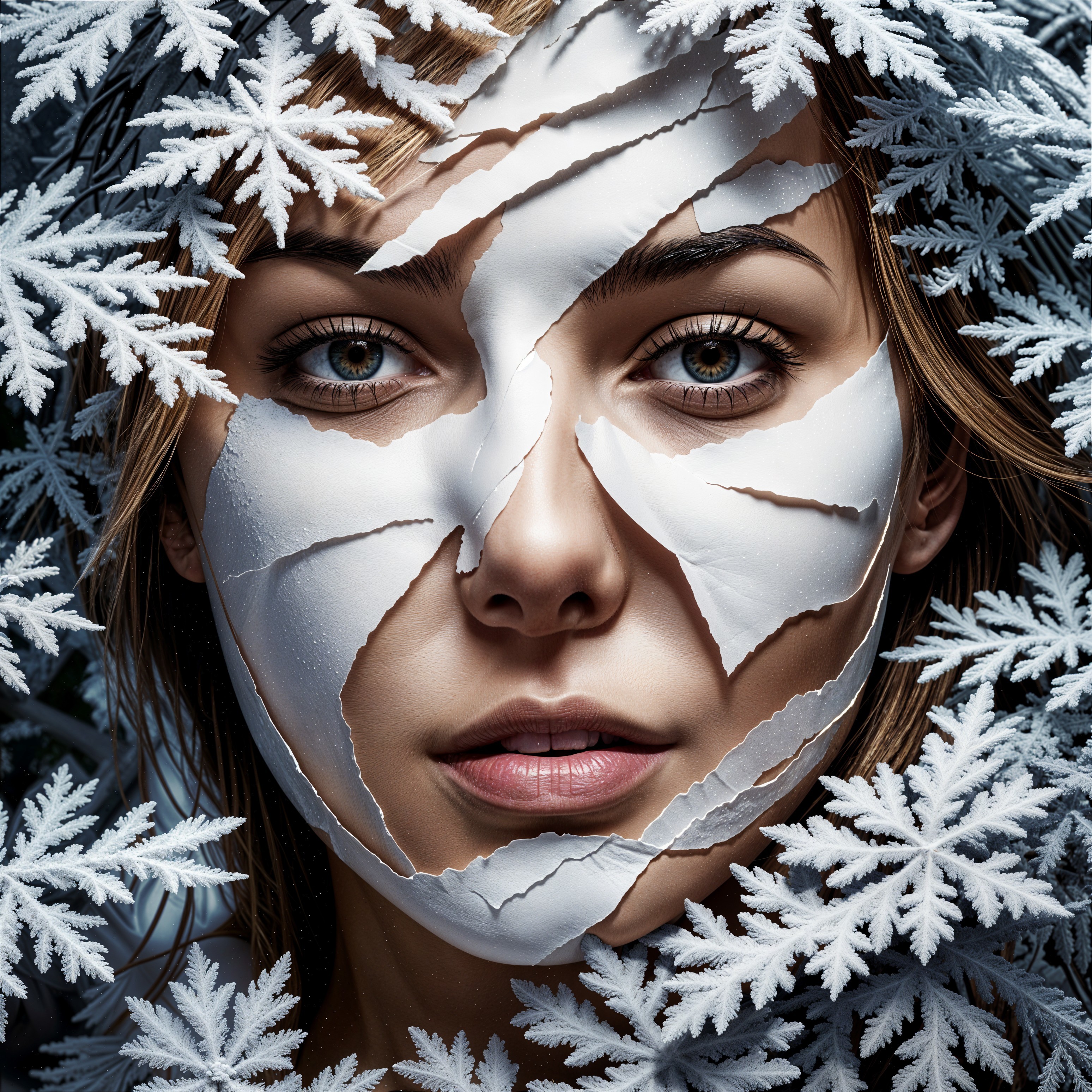Portrait of a Young Woman with Frost-Like Foliage