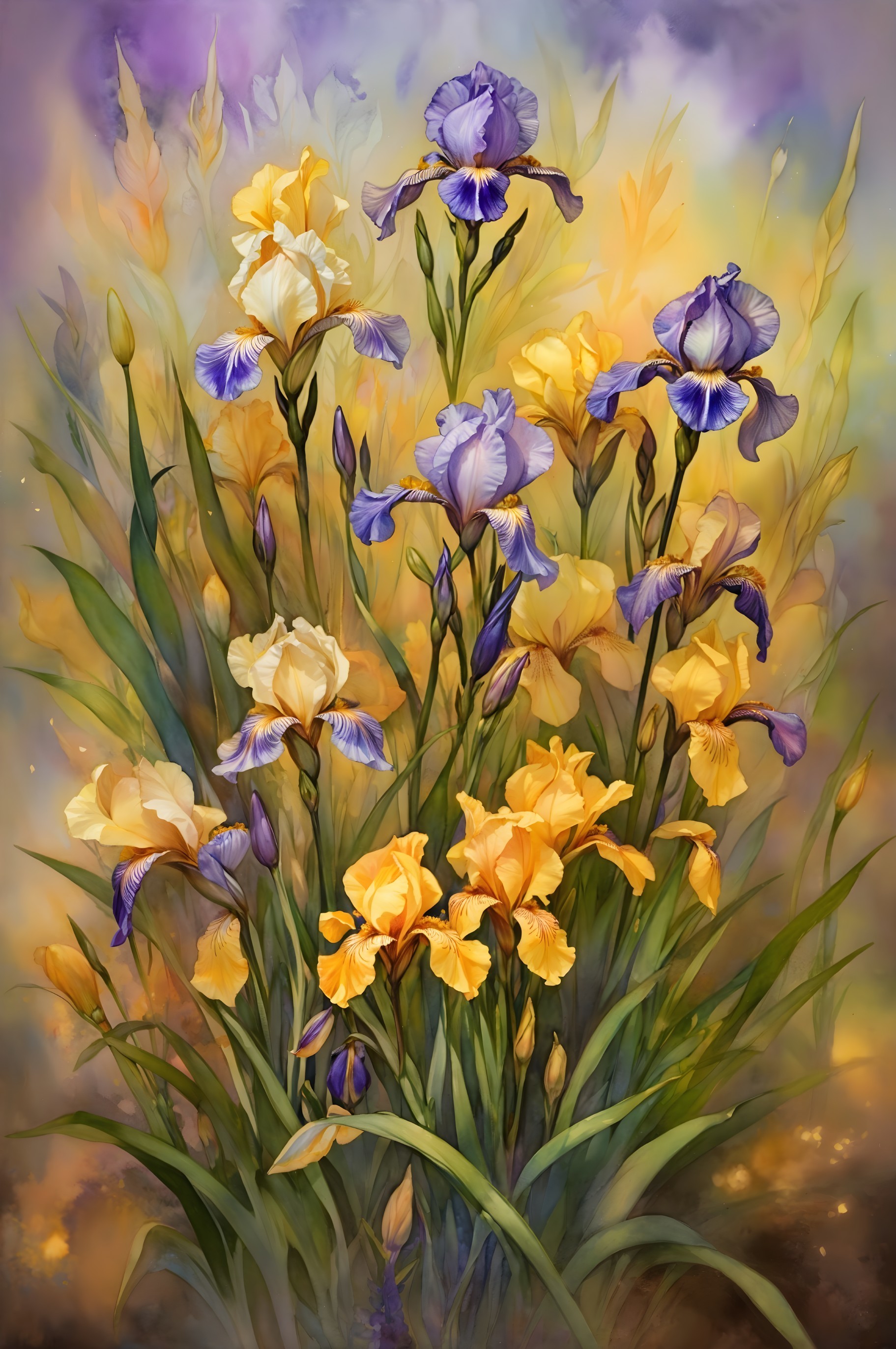 Vibrant Iris Bouquet in Purple and Yellow Shades