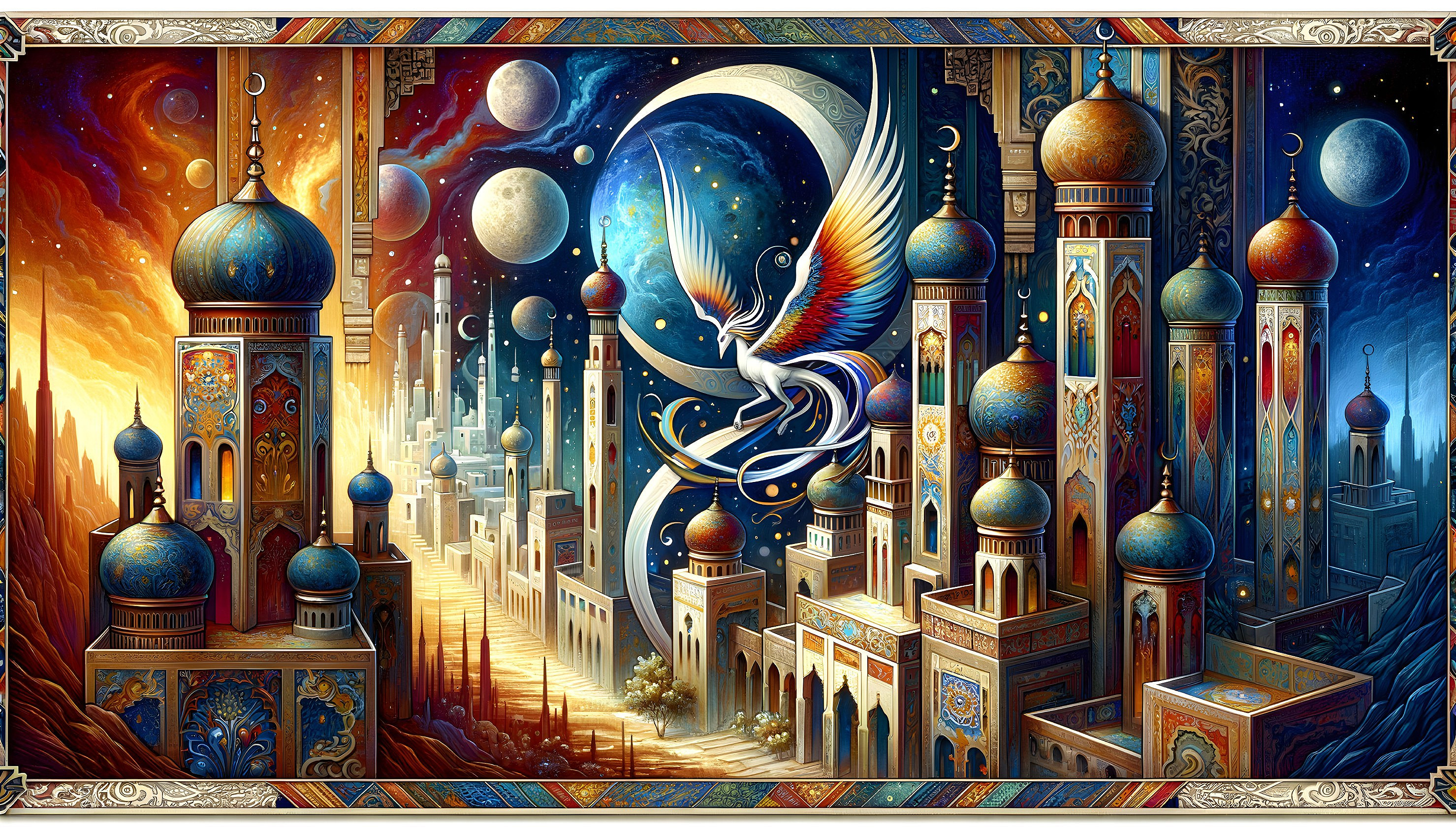 Fantastical Landscape with Vibrant Colors and Unicorn