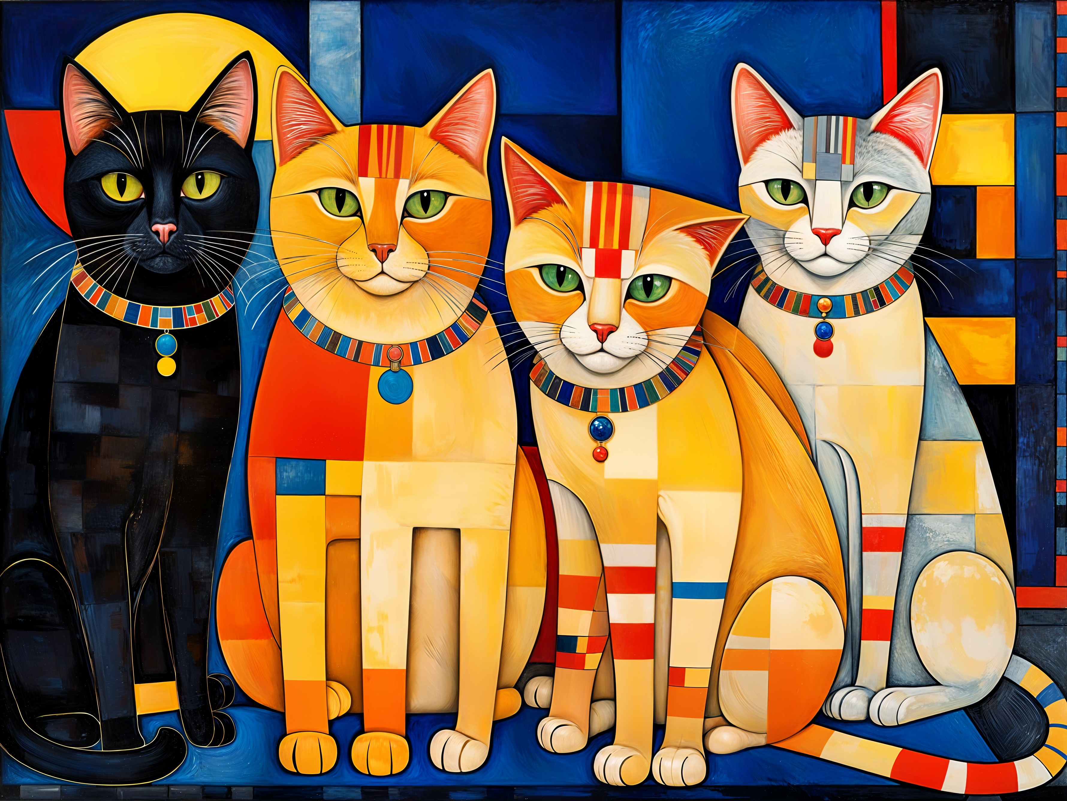 Stylized Cats on Vibrant Abstract Background