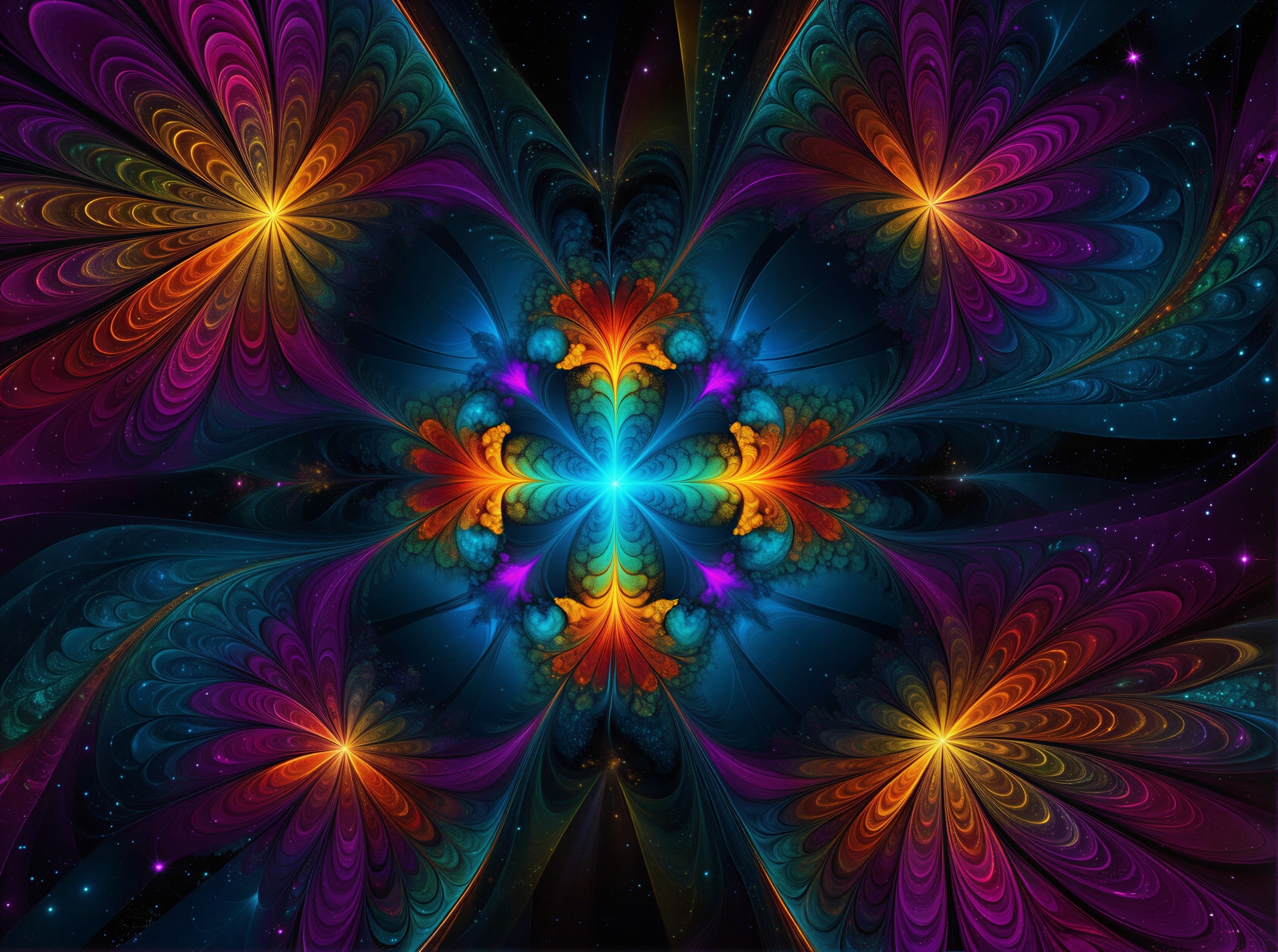 Vibrant Fractal Design with Floral Patterns and Colors