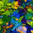 Vibrant Tropical Foliage with Colorful Flowers