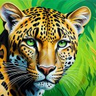 Vibrant Leopard Face Painting with Green Eyes