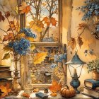 Cozy Autumn Window View with Vibrant Landscape