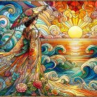 Victorian Dress by the Shore at Sunset