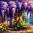 Charming Brick House Surrounded by Purple Wisteria