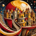 Fantasy Painting with Asian Architecture and Lanterns