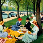 19th-Century Riverside Picnic Scene with Elegant Guests