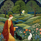 Contemplative Figure in Vibrant Flower Landscape