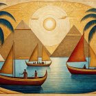 Sailboats and Pyramids in a Tranquil Landscape