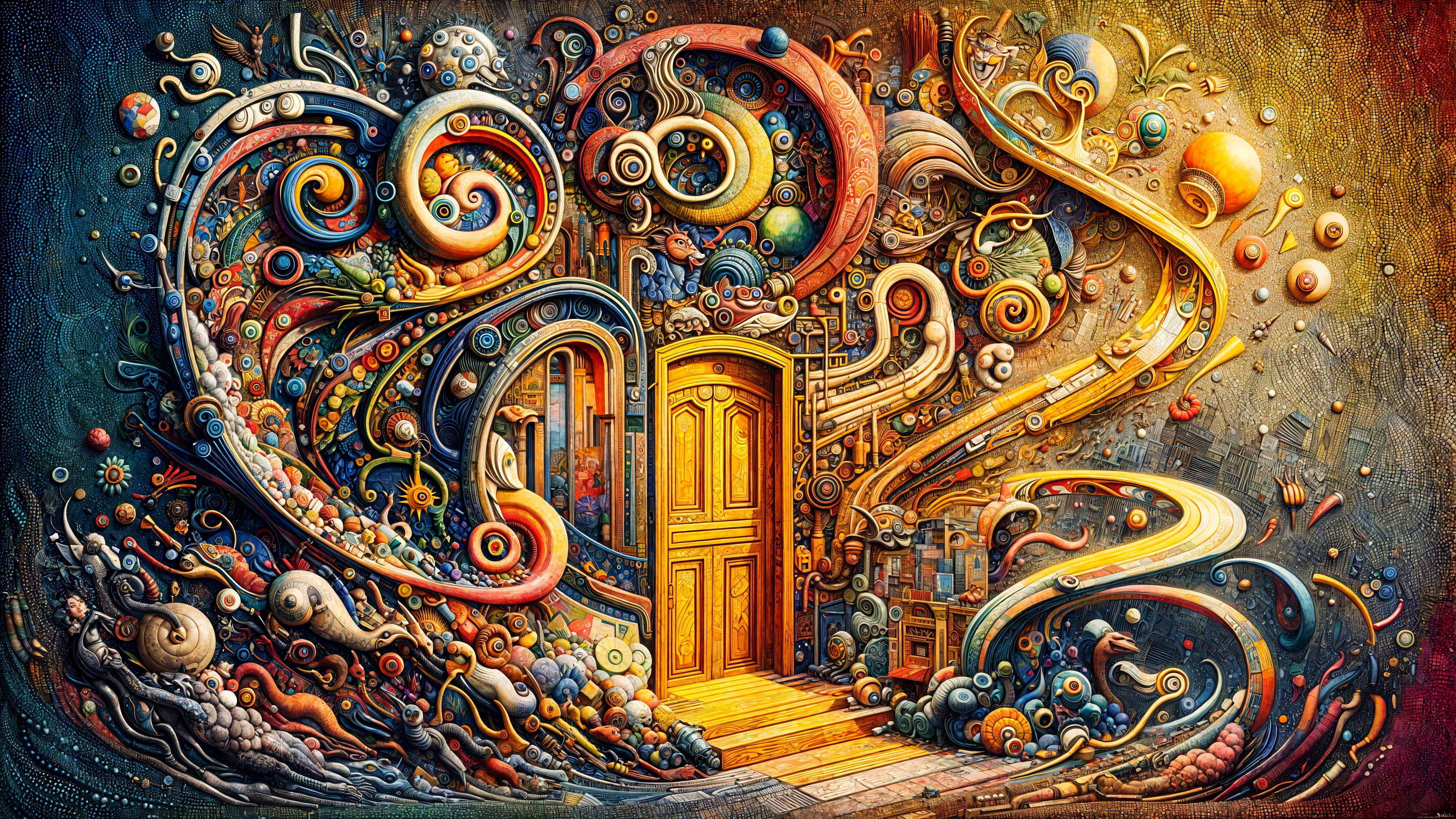 Imaginative Doorway with Colorful Celestial Patterns